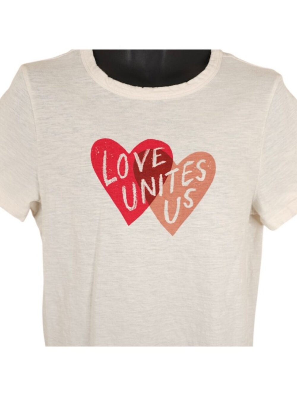 Love Unites Us T Shirt Womens Size Medium Cream Hearts